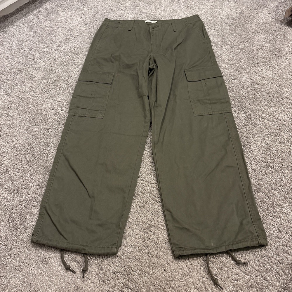 Levis 94 Baggy Army Green Olive Baggy Cargo Pants Mens Tag 32 FIT 36x30 Wide Leg